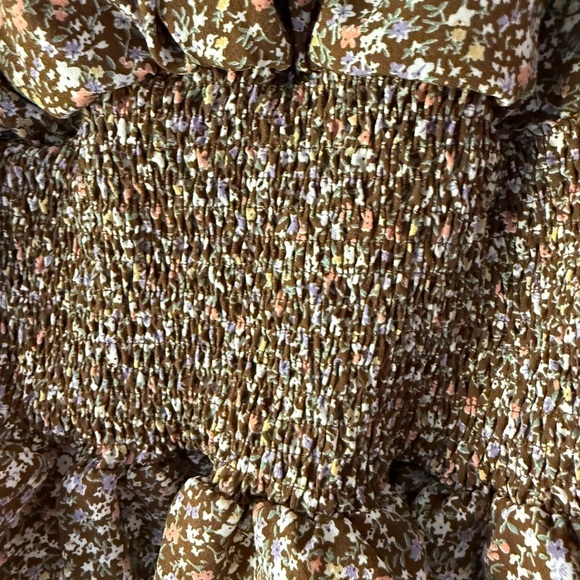 She + Sky Smocked Brown Floral Peasant Shirt - Size S - Picture 4 of 7